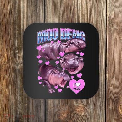 I Love You Moo Deng Cute Funny Hippo Coaster