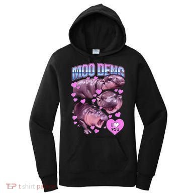 I Love You Moo Deng Cute Funny Hippo Women's Hoodie