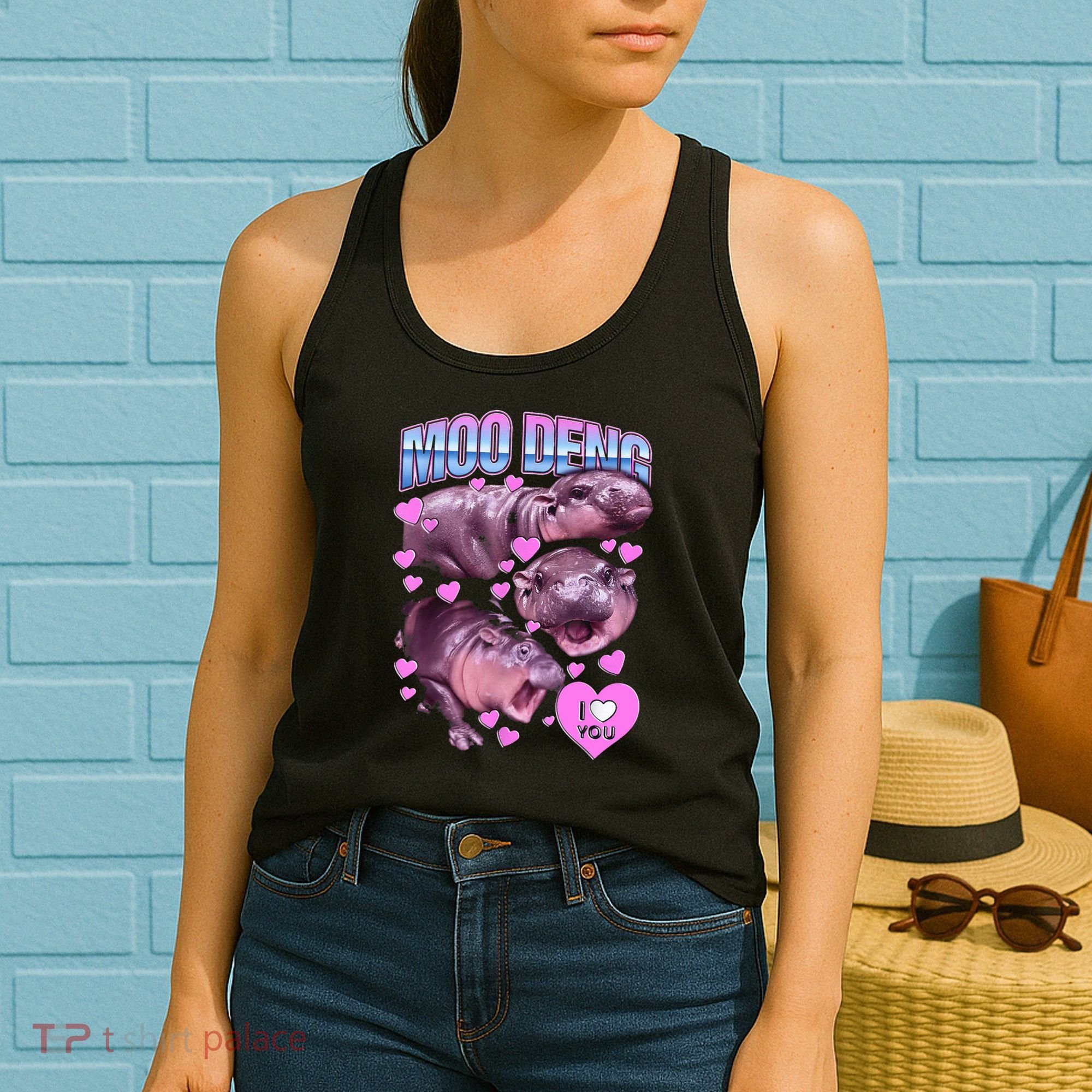 I Love You Moo Deng Cute Funny Hippo Women's Tank Top