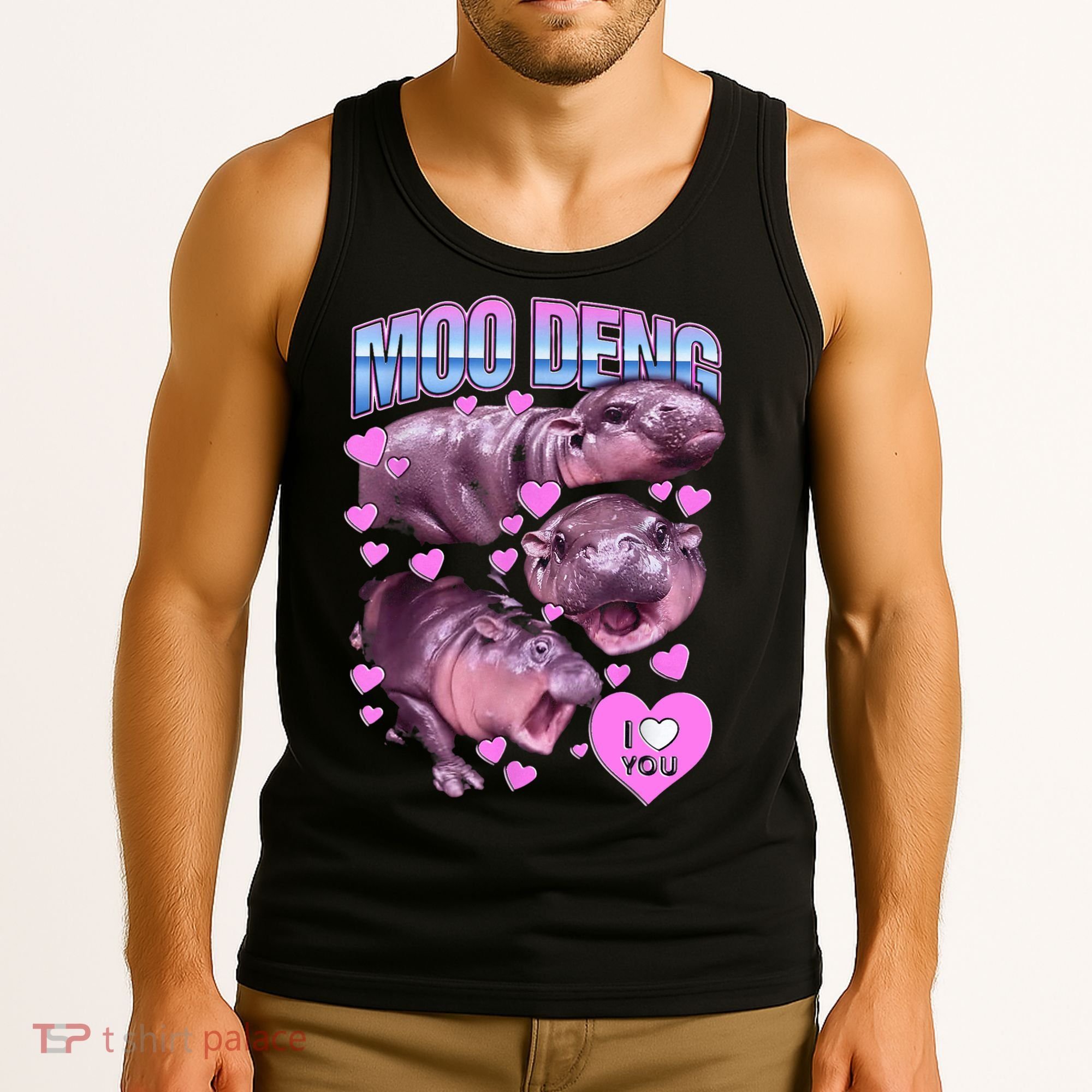 I Love You Moo Deng Cute Funny Hippo Tank Top