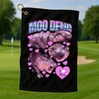 I Love You Moo Deng Cute Funny Hippo Golf Towel thumb 1