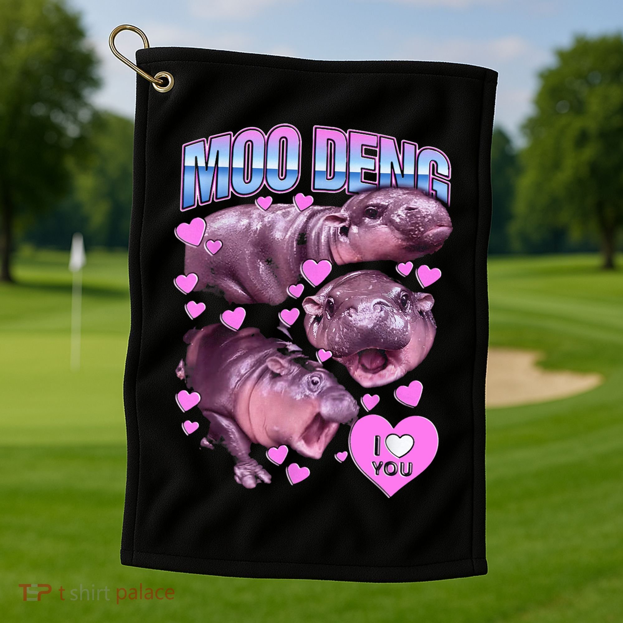 I Love You Moo Deng Cute Funny Hippo Golf Towel