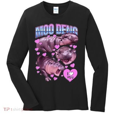 I Love You Moo Deng Cute Funny Hippo Women's Long Sleeve Shirt