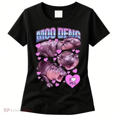 I Love You Moo Deng Cute Funny Hippo Women's T-Shirt