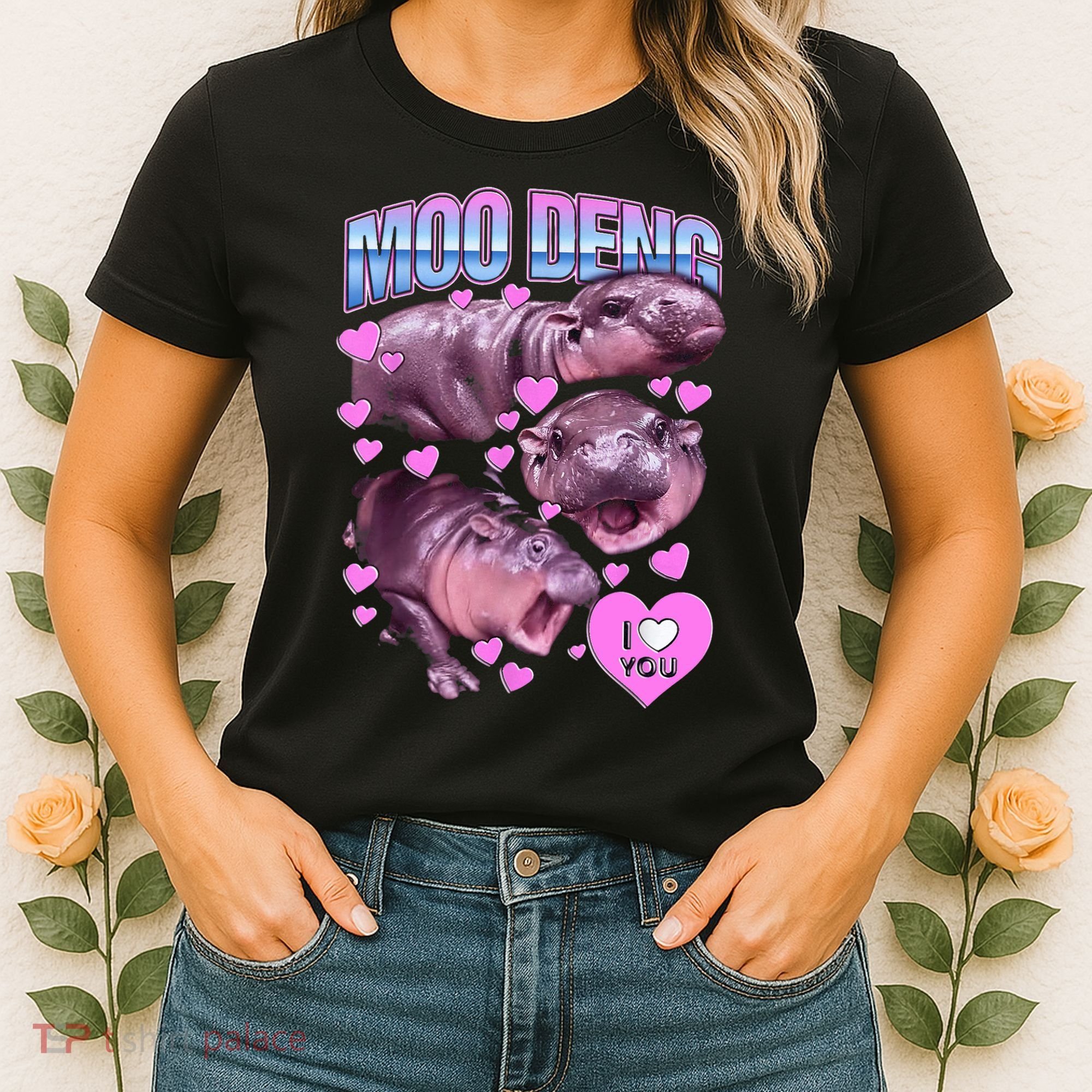I Love You Moo Deng Cute Funny Hippo Women's T-Shirt