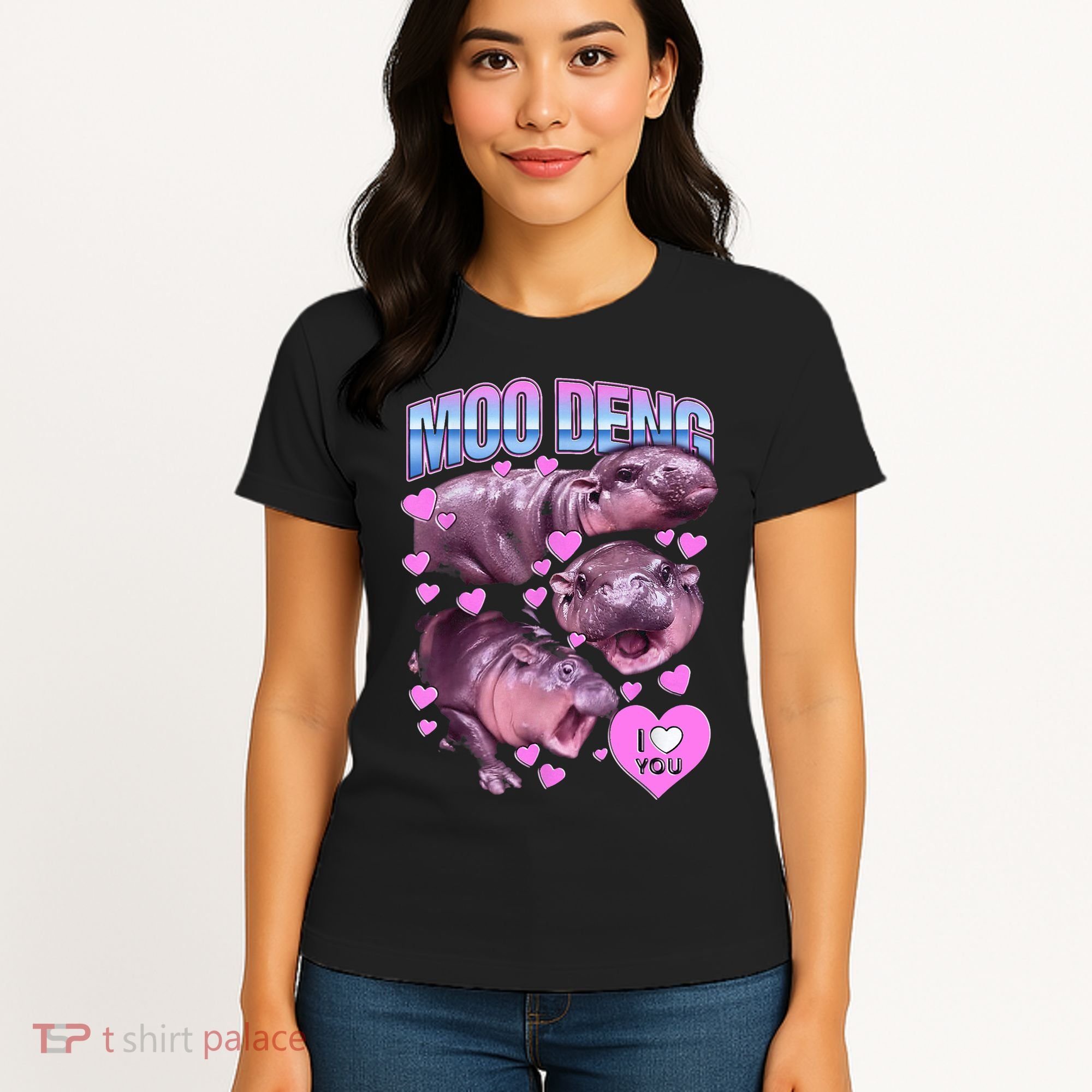 I Love You Moo Deng Cute Funny Hippo Women's T-Shirt