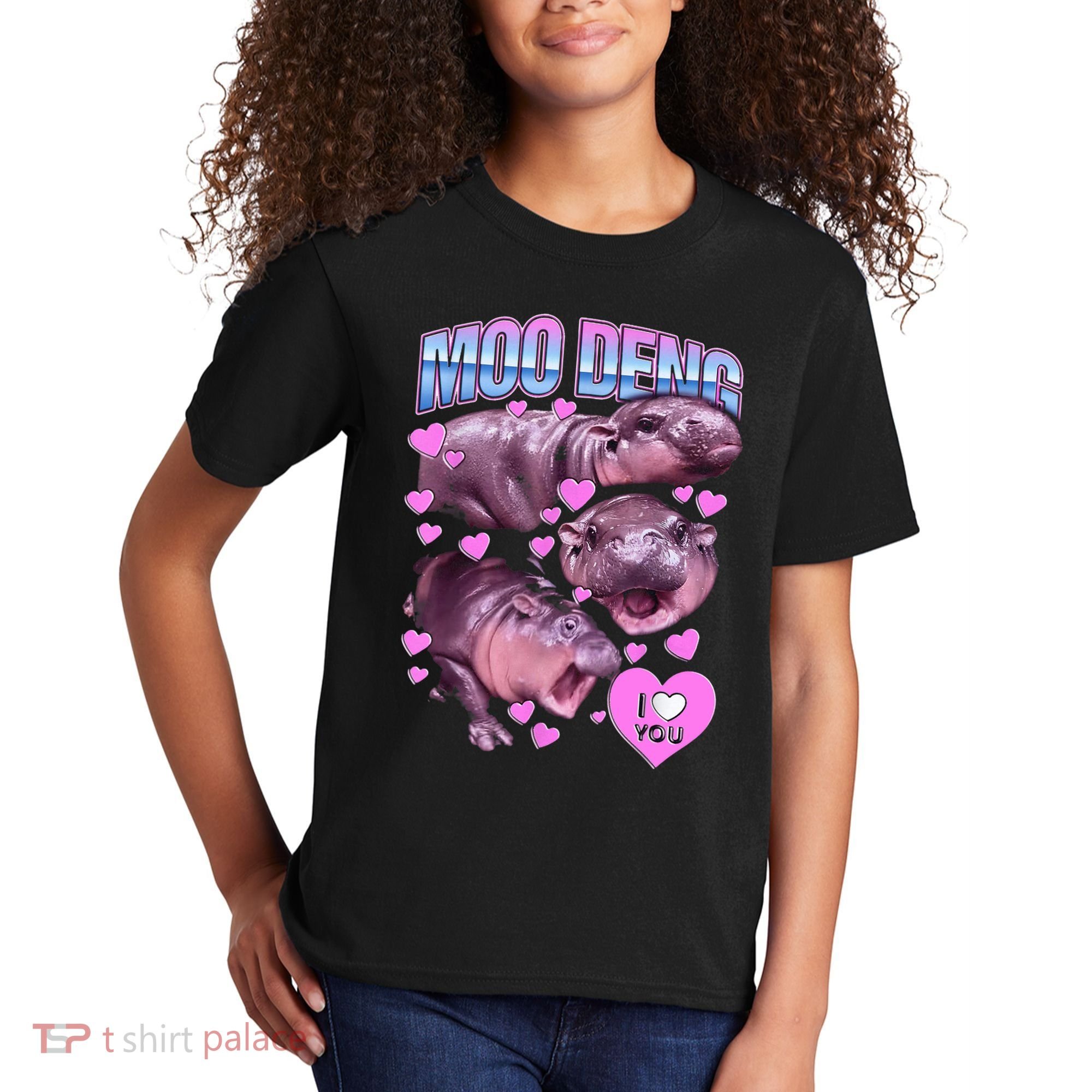 I Love You Moo Deng Cute Funny Hippo Kids T-Shirt