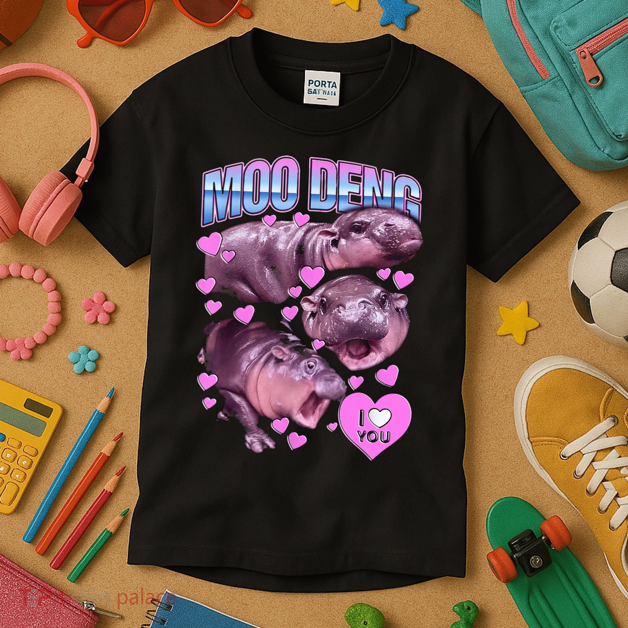 I Love You Moo Deng Cute Funny Hippo Kids T-Shirt