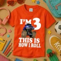 I'm 3 This Is How I Roll Monster Truck Kids T-Shirt thumb 3