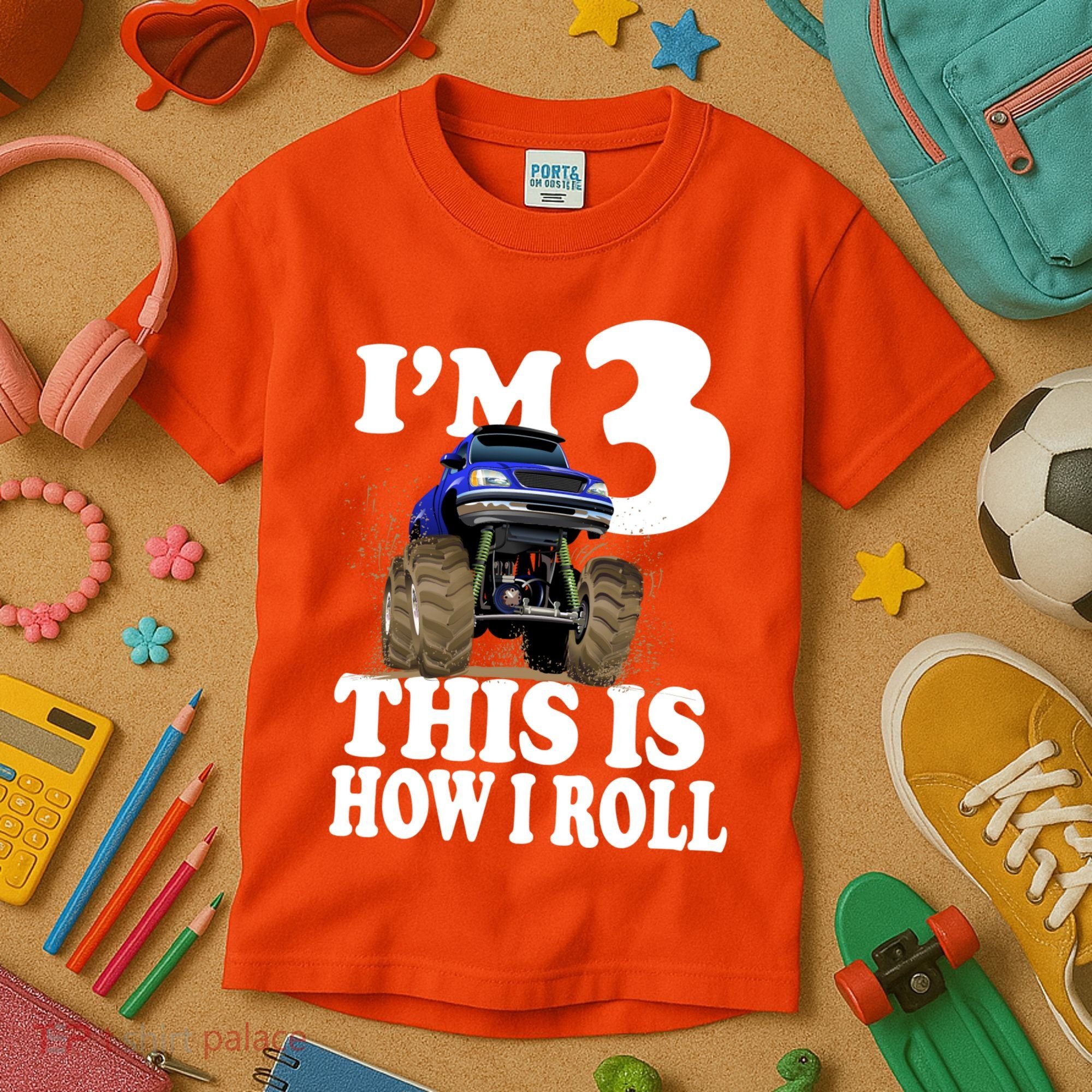 I'm 3 This Is How I Roll Monster Truck Kids T-Shirt
