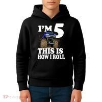 I'm 5 This Is How I Roll Monster Truck Kids Hoodie thumb 4