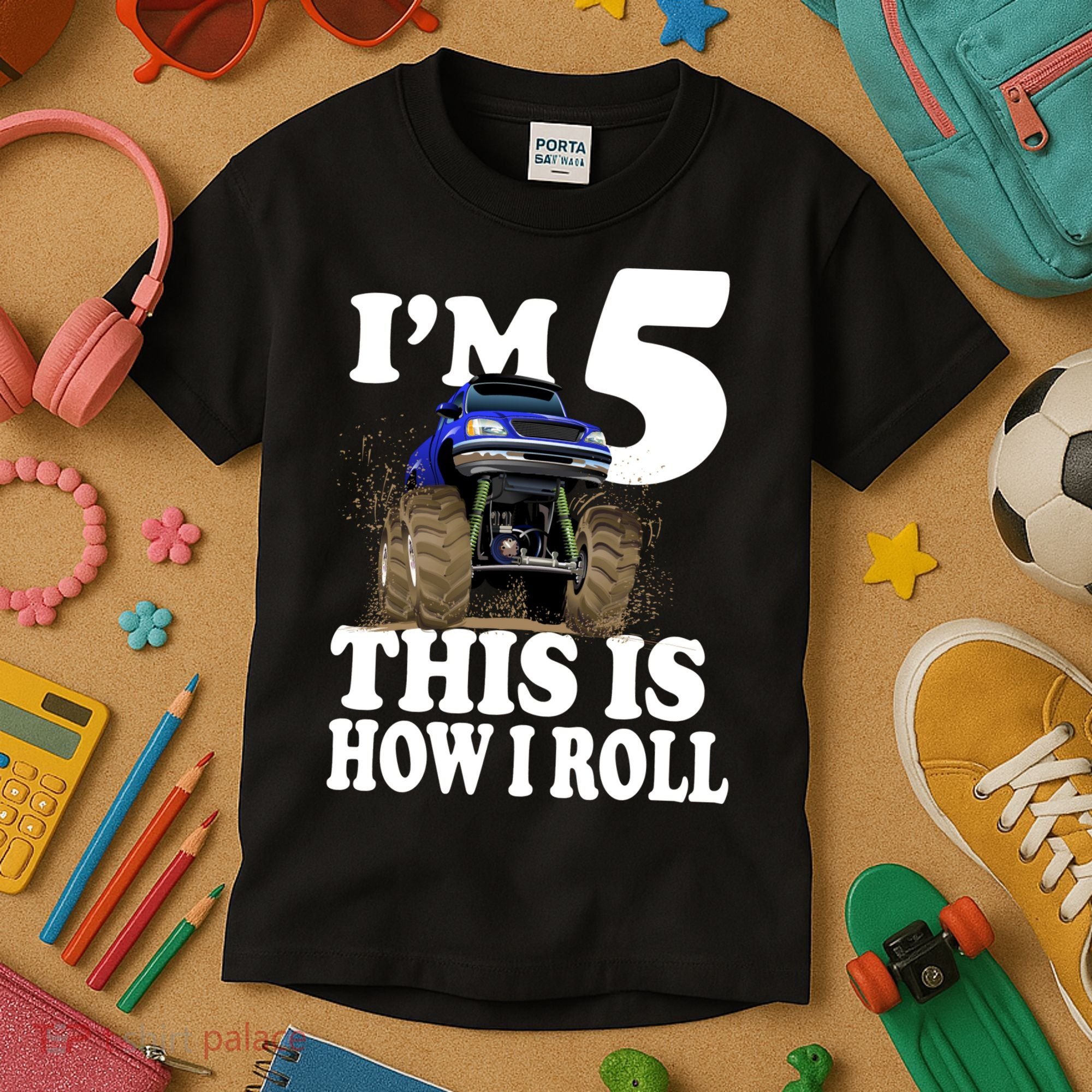 I'm 5 This Is How I Roll Monster Truck Kids T-Shirt