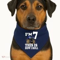 I'm 7 This Is How I Roll Monster Truck USA-Made Doggie Bandana thumb 1
