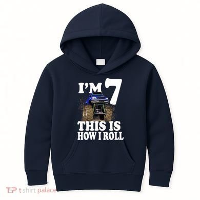 I'm 7 This Is How I Roll Monster Truck Kids Hoodie
