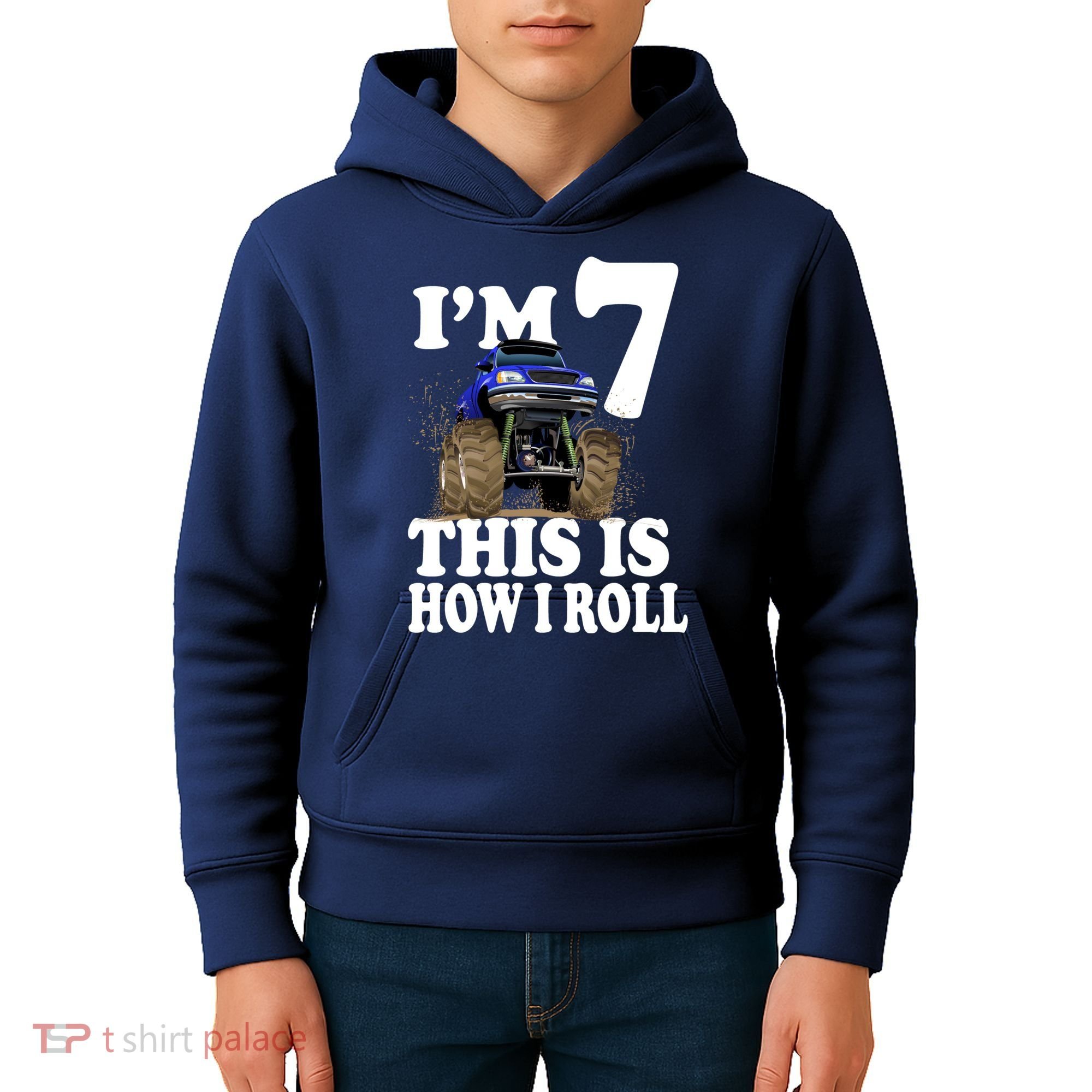 I'm 7 This Is How I Roll Monster Truck Kids Hoodie