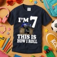 I'm 7 This Is How I Roll Monster Truck Kids T-Shirt thumb 3
