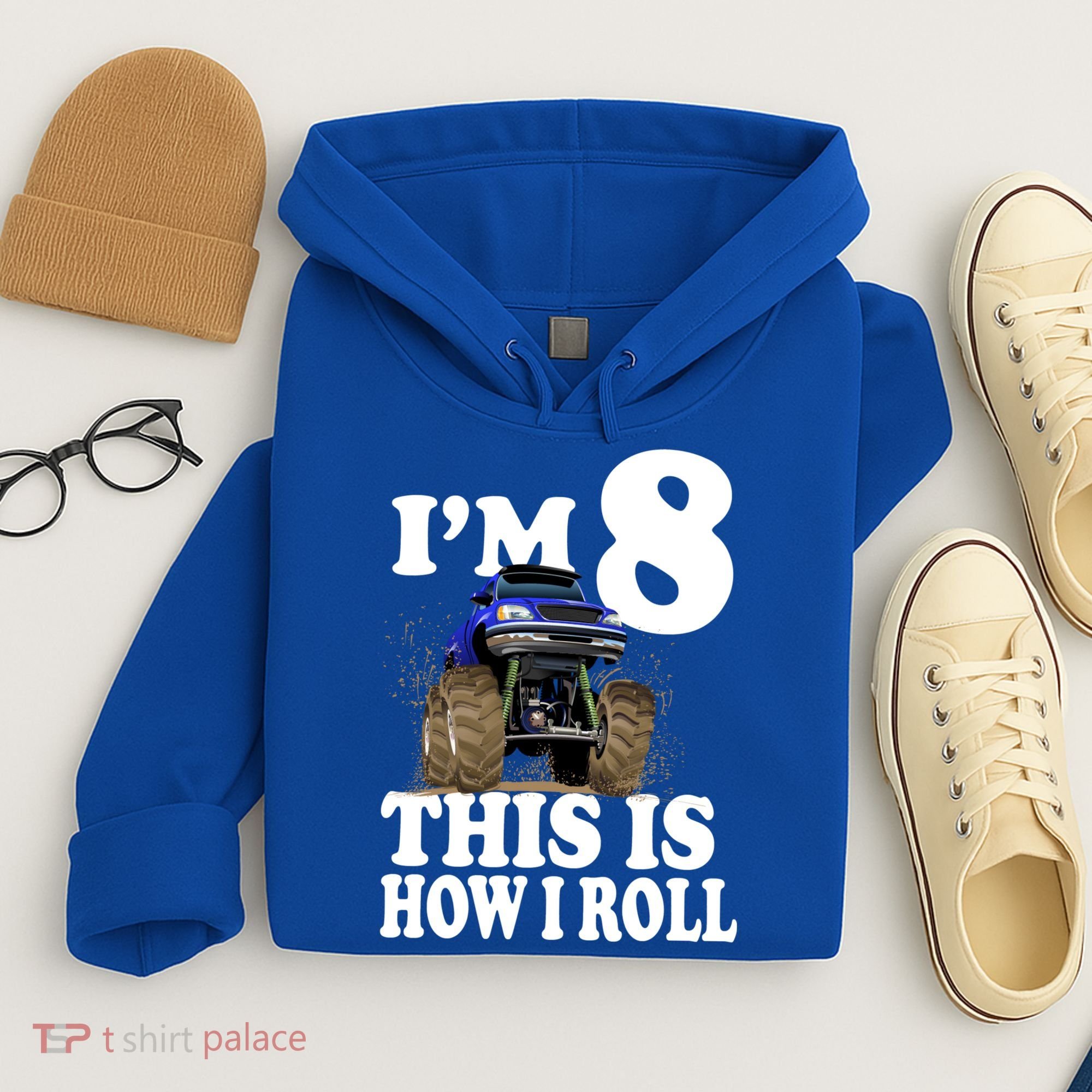 I'm 8 This Is How I Roll Monster Truck Hoodie