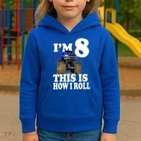 I'm 8 This Is How I Roll Monster Truck Kids Hoodie thumb 3