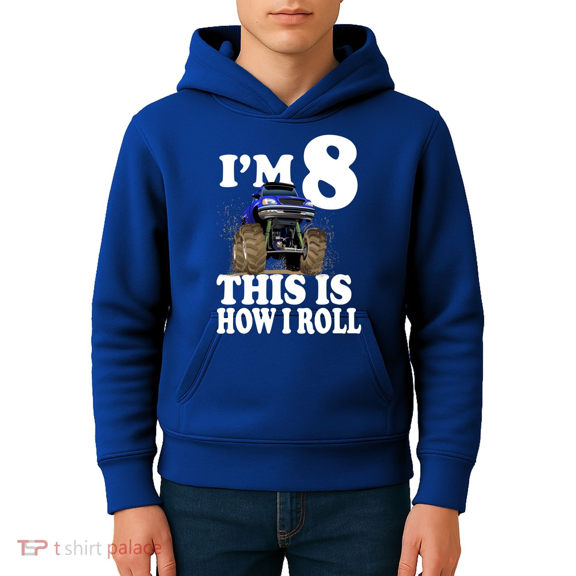 I'm 8 This Is How I Roll Monster Truck Kids Hoodie