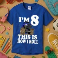 I'm 8 This Is How I Roll Monster Truck Kids T-Shirt thumb 3