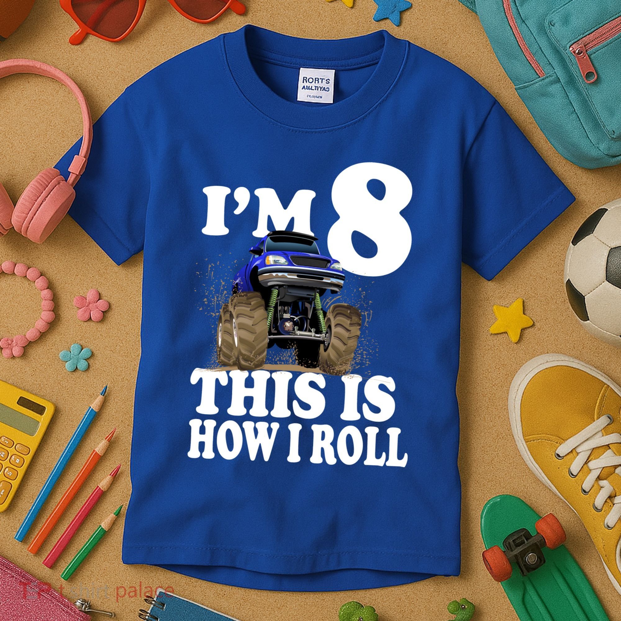 I'm 8 This Is How I Roll Monster Truck Kids T-Shirt