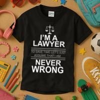 I'm a Lawyer Let's Assume I'm Never Wrong Kids T-Shirt thumb 3