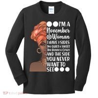 I'm A November Woman I Have 3 Sides Birthday Kids Long Sleeve Shirt thumb 0