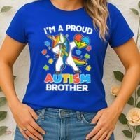 I'm A Proud Autism Brother Dabbing Unicorn Women's T-Shirt thumb 2