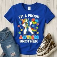 I'm A Proud Autism Brother Dabbing Unicorn Women's T-Shirt thumb 3