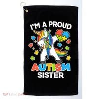 I'm A Proud Autism Sister Dabbing Unicorn Golf Towel thumb 0
