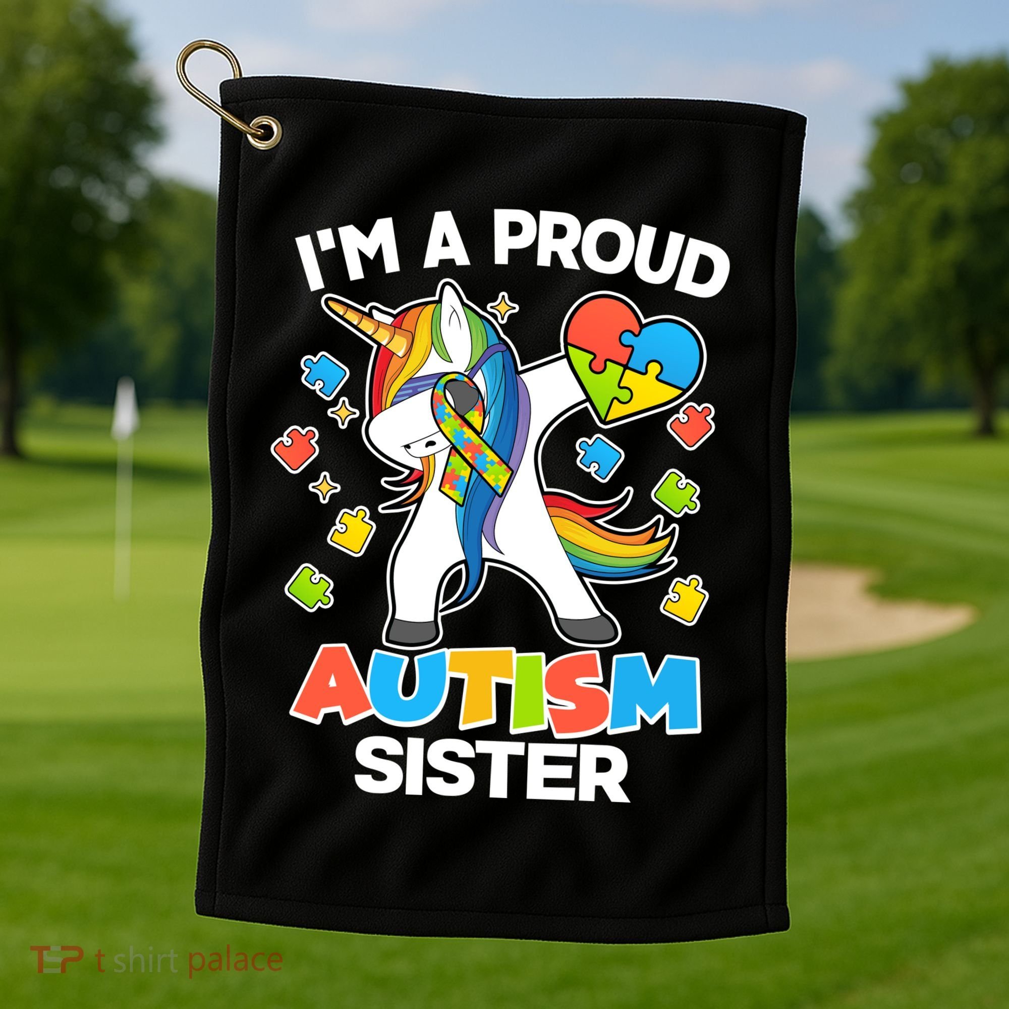 I'm A Proud Autism Sister Dabbing Unicorn Golf Towel