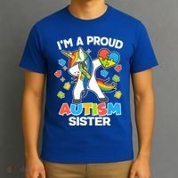 I'm A Proud Autism Sister Dabbing Unicorn T-Shirt thumb 3