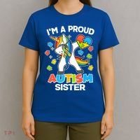 I'm A Proud Autism Sister Dabbing Unicorn T-Shirt thumb 4