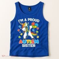 I'm A Proud Autism Sister Dabbing Unicorn Tank Top thumb 2