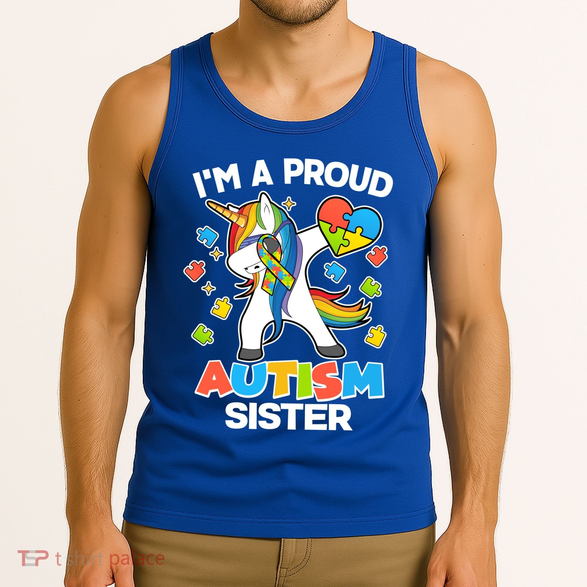 I'm A Proud Autism Sister Dabbing Unicorn Tank Top
