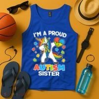 I'm A Proud Autism Sister Dabbing Unicorn Tank Top thumb 4