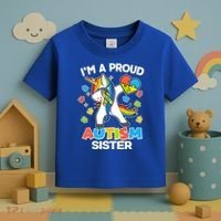 I'm A Proud Autism Sister Dabbing Unicorn Toddler T-Shirt thumb 3