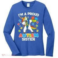 I'm A Proud Autism Sister Dabbing Unicorn Women's Long Sleeve Shirt thumb 0