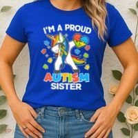 I'm A Proud Autism Sister Dabbing Unicorn Women's T-Shirt thumb 2
