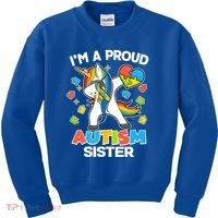I'm A Proud Autism Sister Dabbing Unicorn Kids Sweatshirt thumb 0