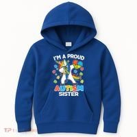 I'm A Proud Autism Sister Dabbing Unicorn Kids Hoodie thumb 0