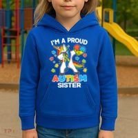 I'm A Proud Autism Sister Dabbing Unicorn Kids Hoodie thumb 3