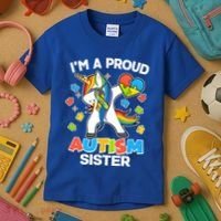 I'm A Proud Autism Sister Dabbing Unicorn Kids T-Shirt thumb 3