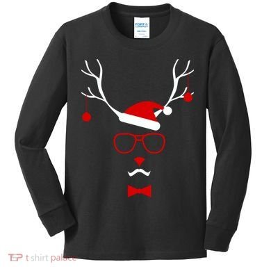 I'm A Reindeer Santa Hat Antlers Kids Long Sleeve Shirt