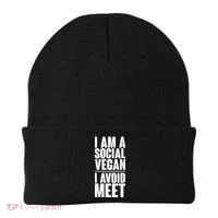 I'm A Social Vegan I Avoid Meet Beanie thumb 0