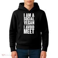 I'm A Social Vegan I Avoid Meet Kids Hoodie thumb 4