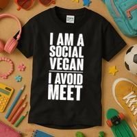 I'm A Social Vegan I Avoid Meet Kids T-Shirt thumb 3