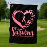 I'm a Survivor Breast Cancer Awareness Butterfly Golf Towel thumb 1