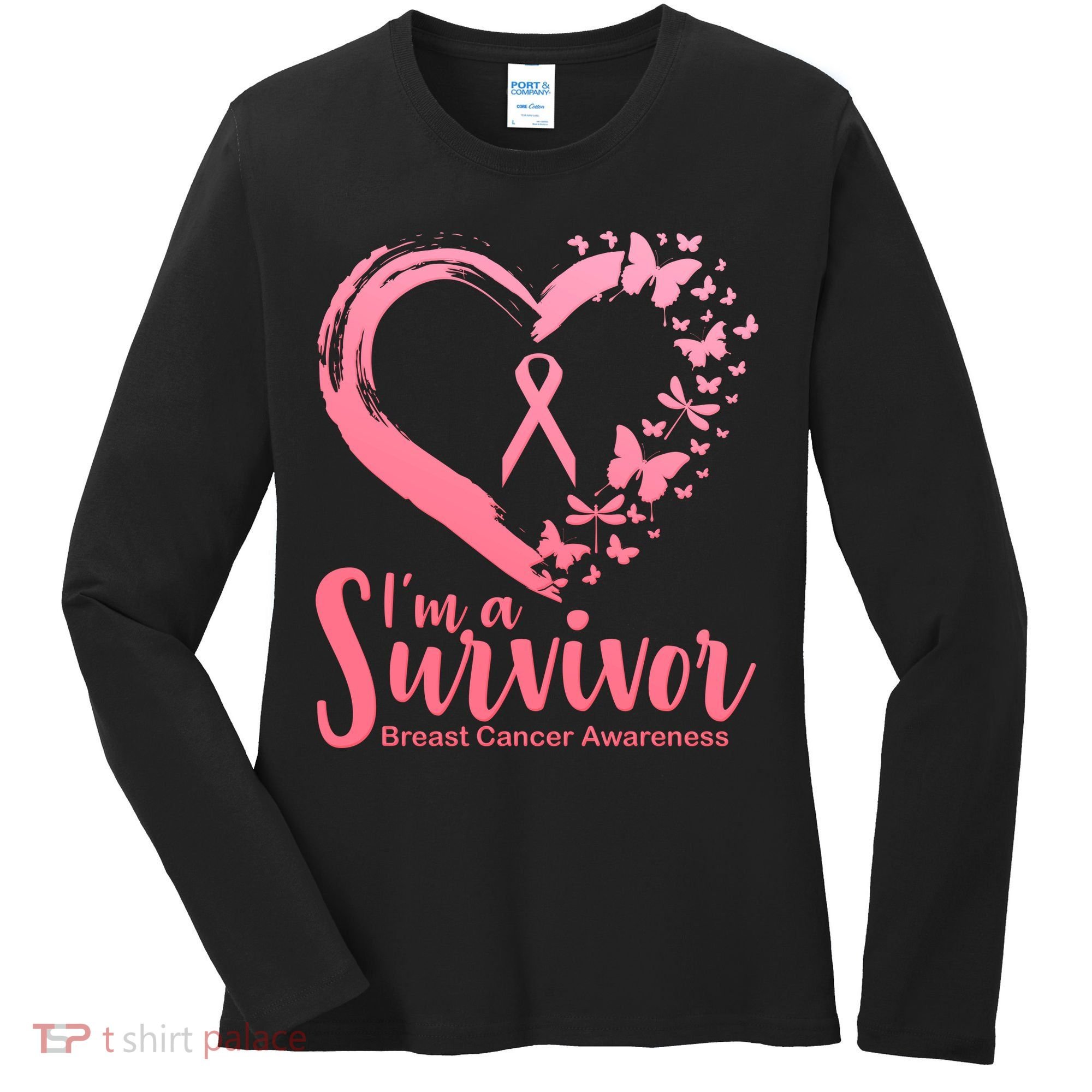 I'm a Survivor Breast Cancer Awareness Butterfly Women's Long Sleeve Shirt