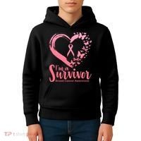 I'm a Survivor Breast Cancer Awareness Butterfly Kids Hoodie thumb 4